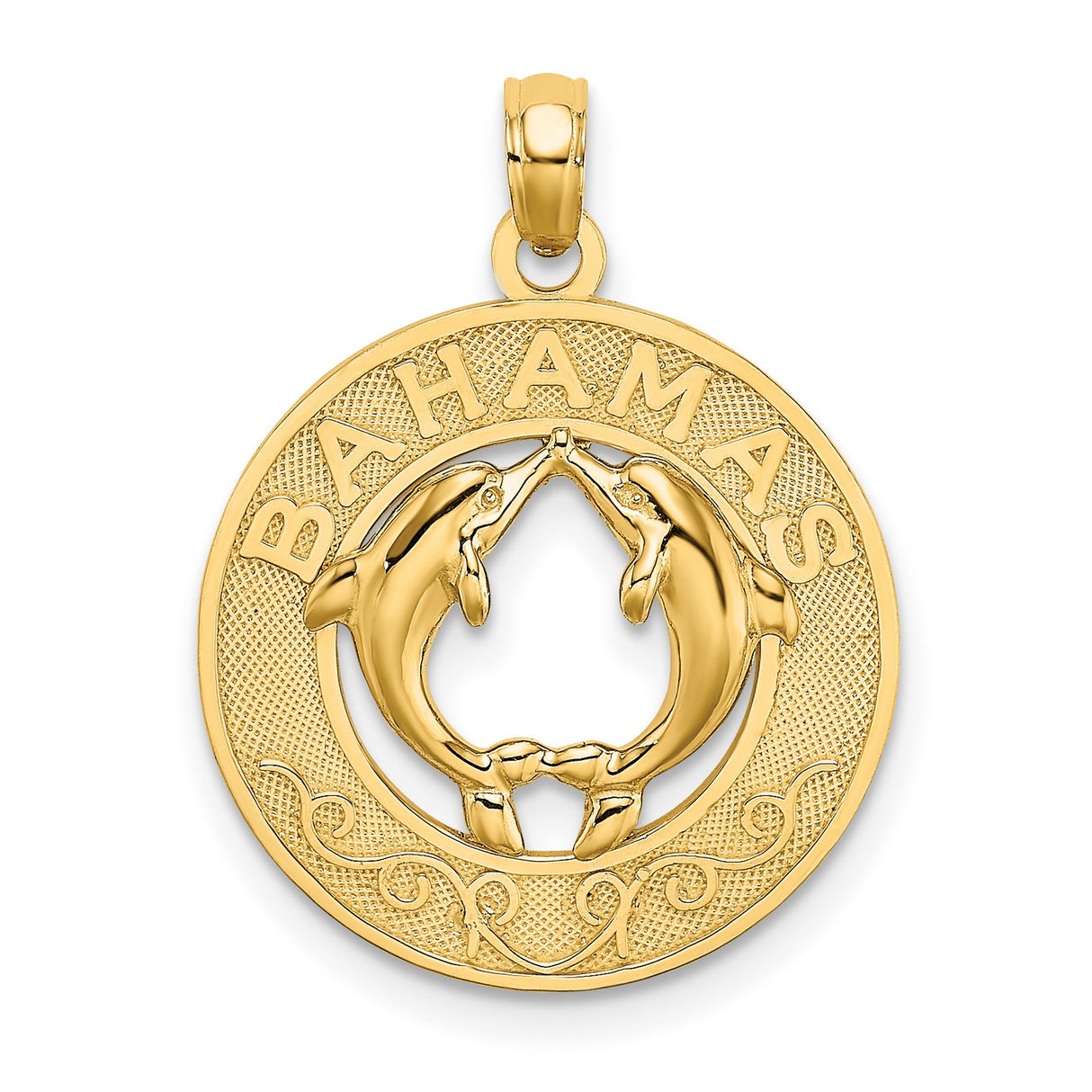14k Yellow Gold Dolphin Pendant with Two Dolphins Forming Circle, Ocean-Inspired Charm