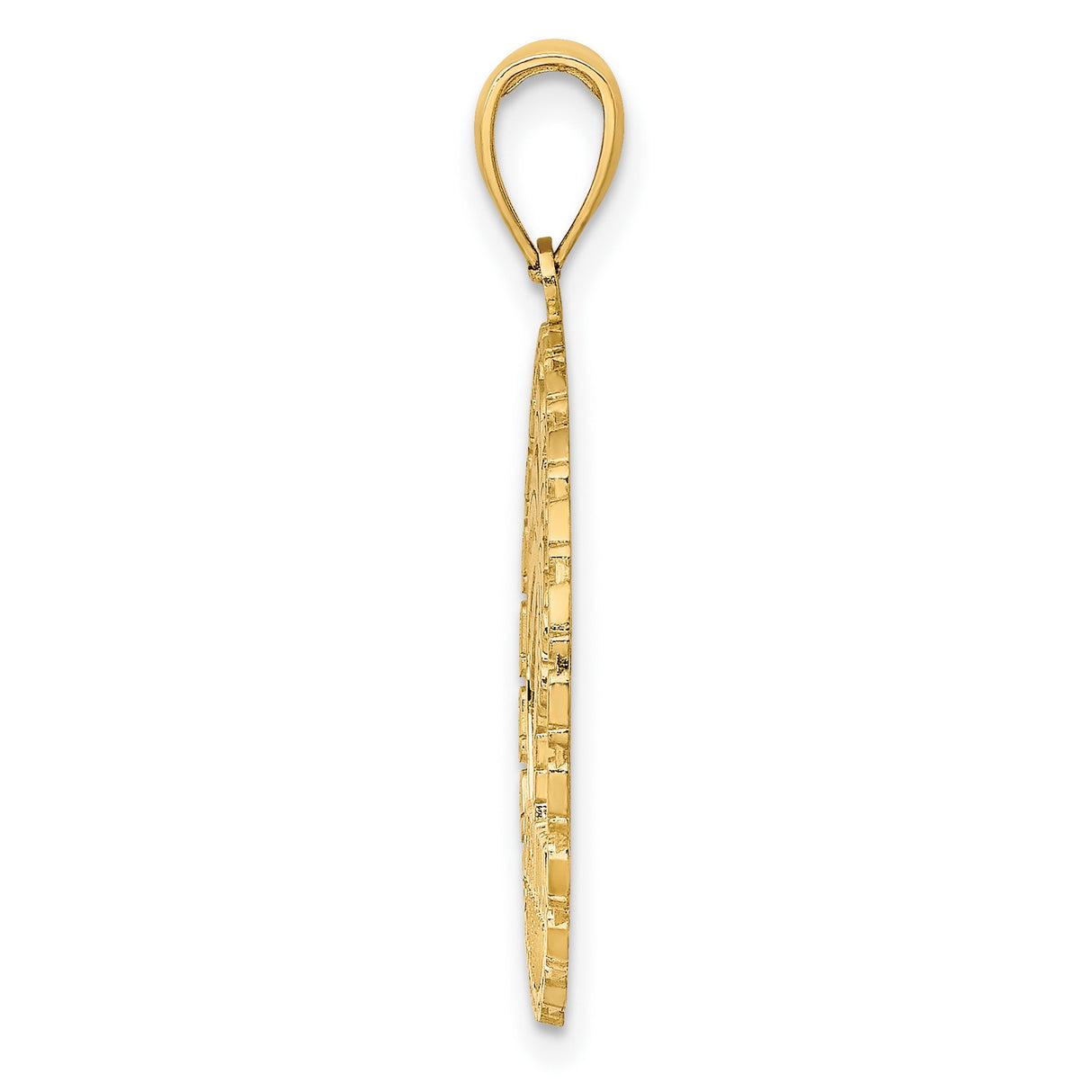 14k Yellow Gold Bermuda Pendant with Palm Tree in Circle Frame, Tropical Vacation Charm