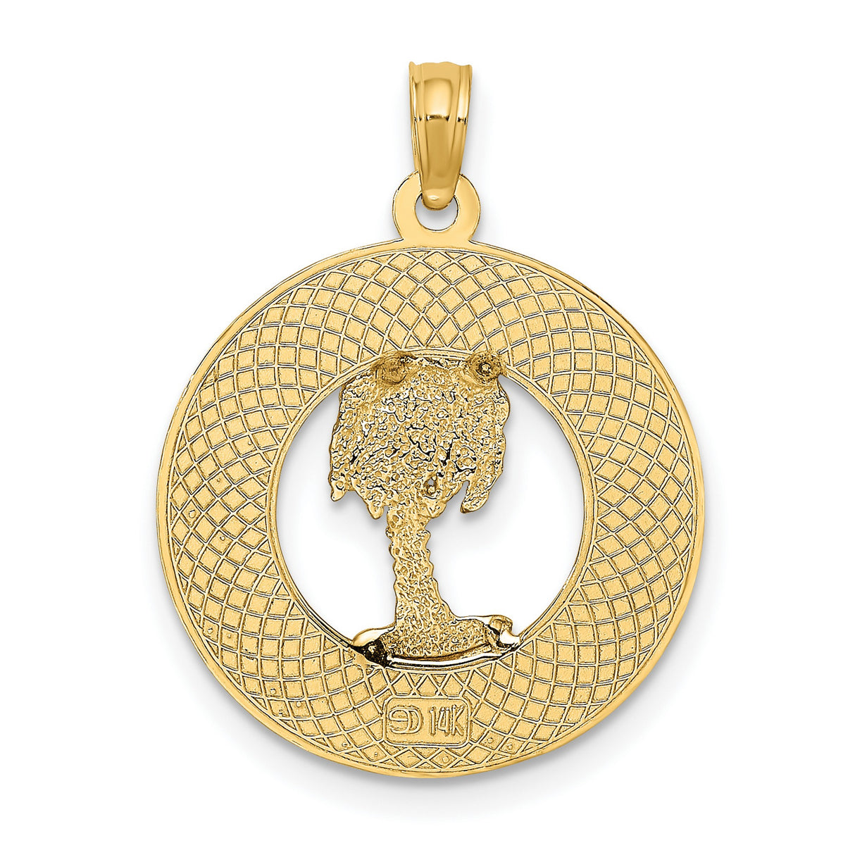 14k Yellow Gold Pendant with Palm Tree Design, Round Key West Coastal Charm