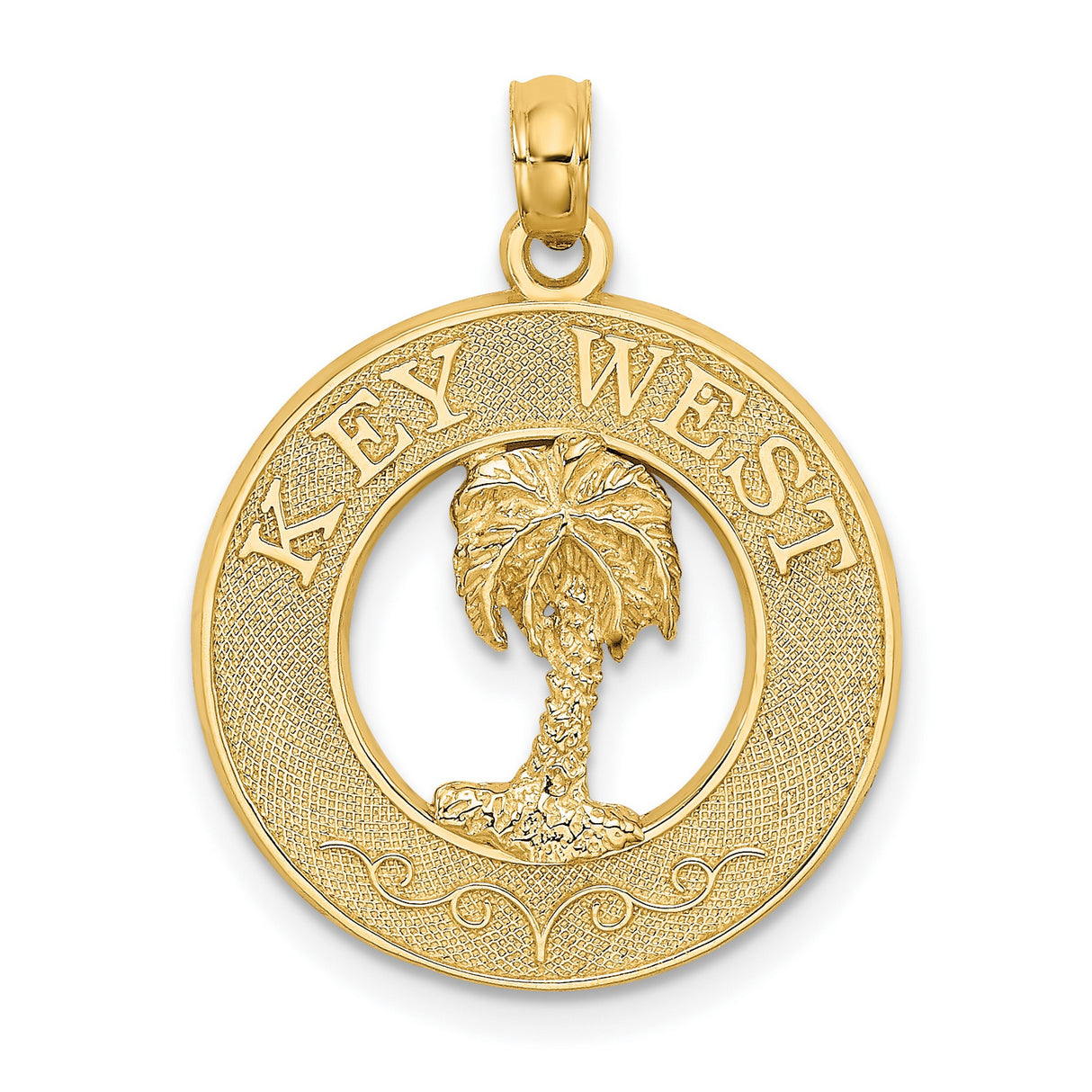14k Yellow Gold Pendant with Palm Tree Design, Round Key West Coastal Charm