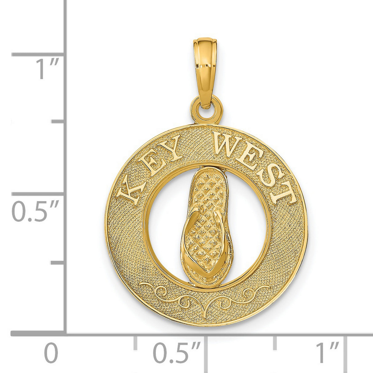 14k Yellow Gold Pendant with Key West Engraving and Flip Flop Centerpiece, Tropical Travel Theme