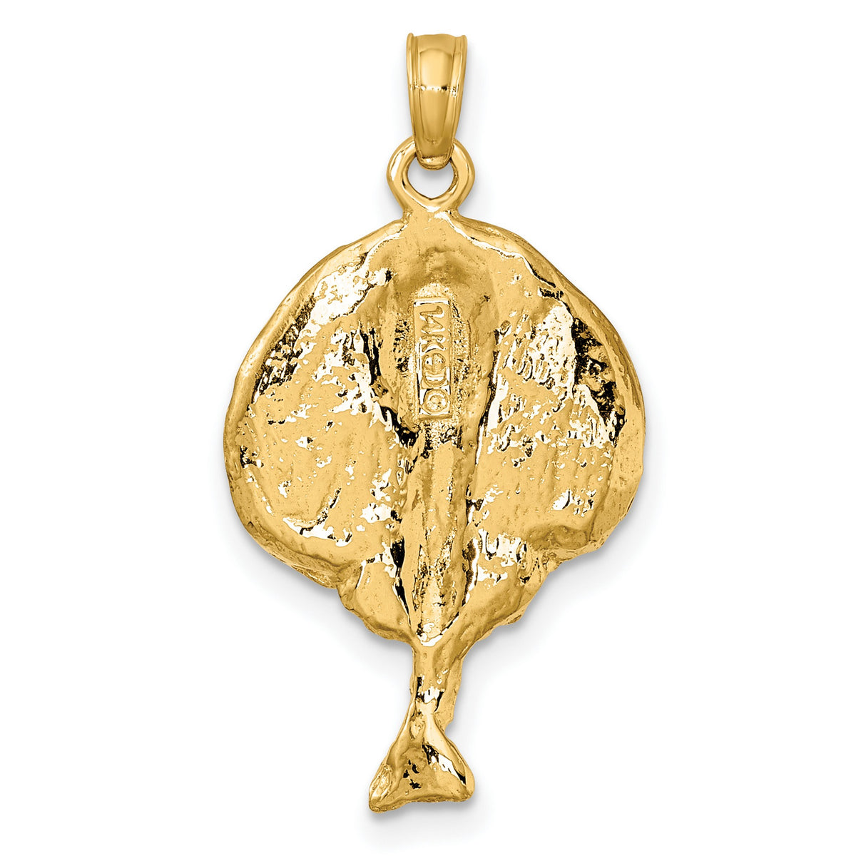 14k Yellow Gold Stingray Pendant, Textured Ocean Animal Design, Nautical Marine Style Charm