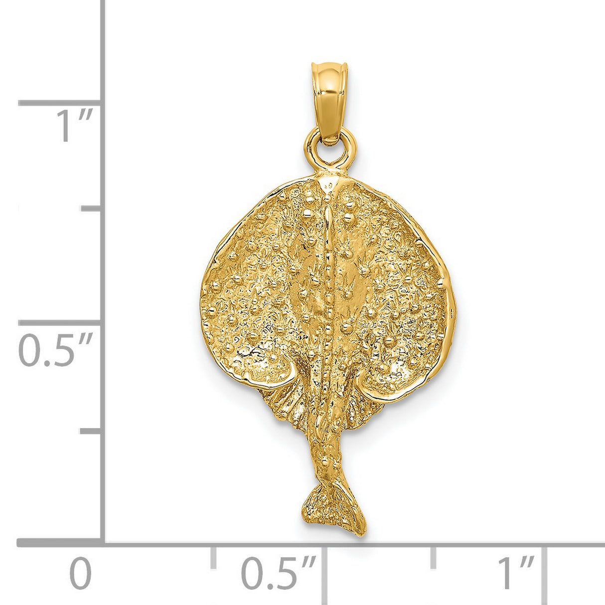 14k Yellow Gold Stingray Pendant, Textured Ocean Animal Design, Nautical Marine Style Charm