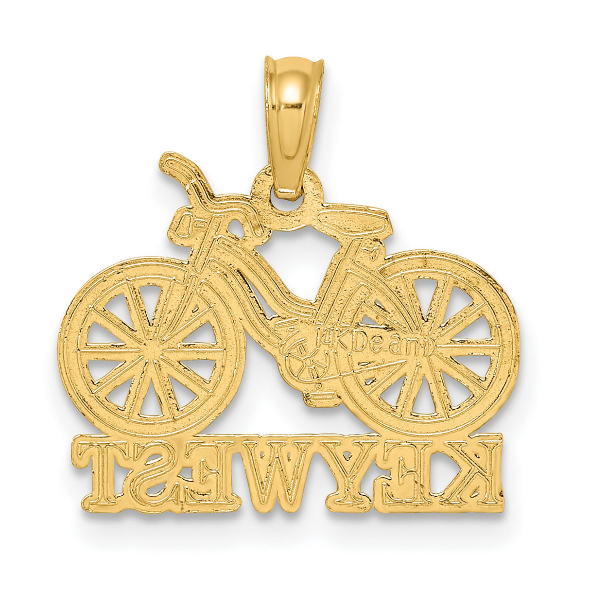 14k Yellow Gold Bike Pendant with Key West Engraving, Bicycle Charm, Travel-Inspired Jewelry