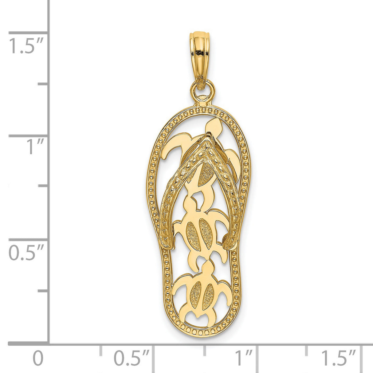 14k Yellow Gold Sandal Pendant with Cutout Sea Turtles, Tropical Beach Theme Jewelry