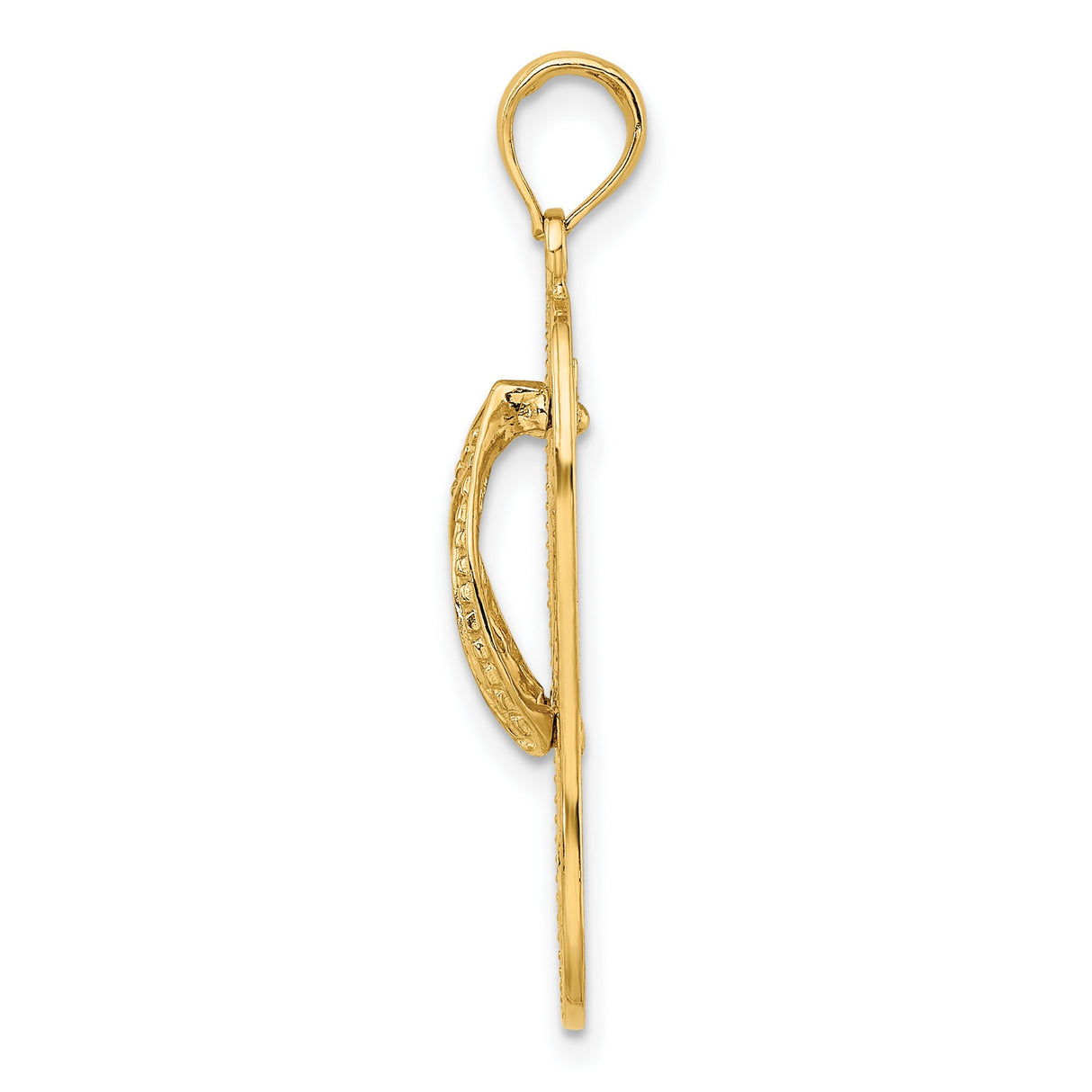 14k Yellow Gold Flip-Flop Pendant with Openwork Starfish Design, Nautical Beach Charm