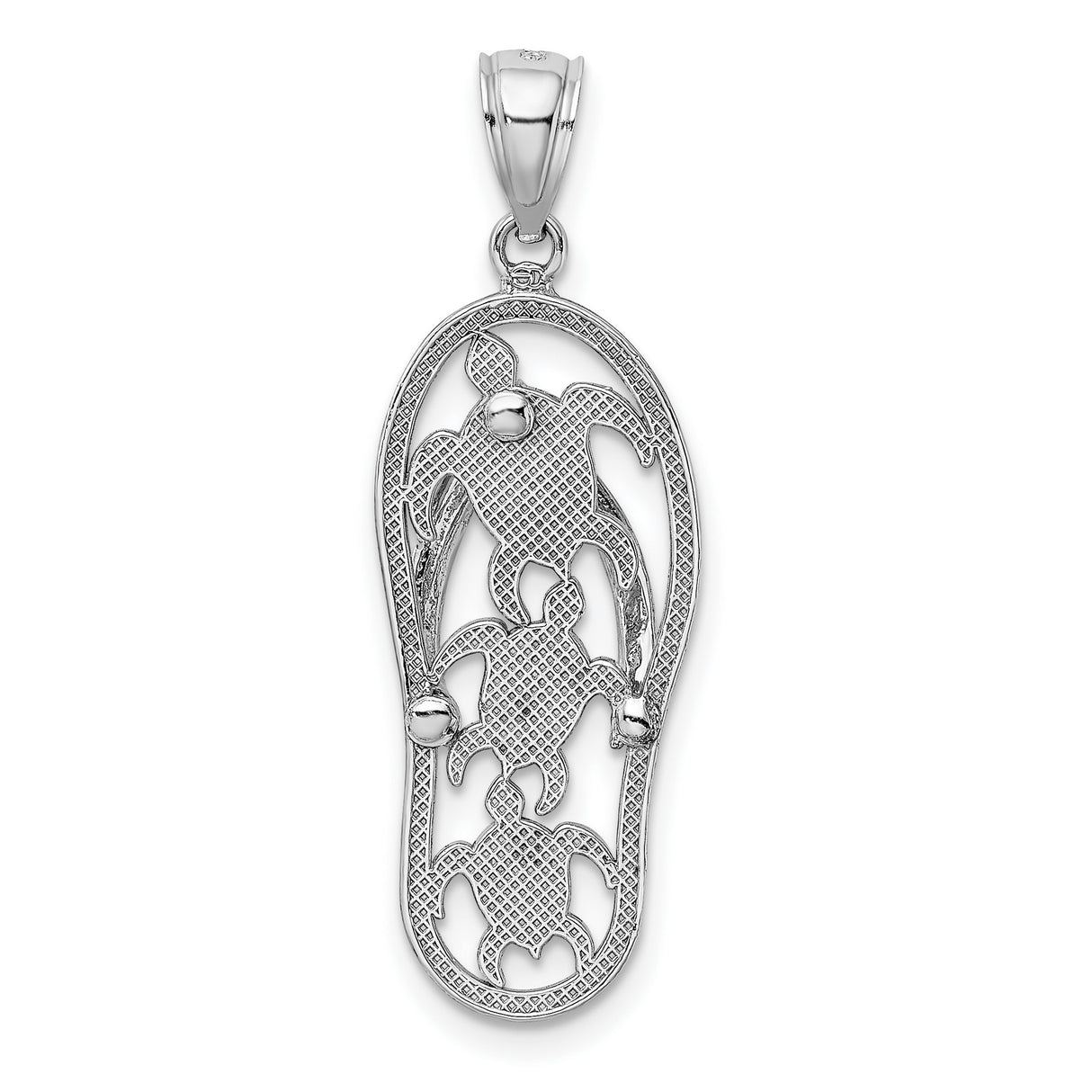 14k White Gold Flip Flop Pendant with Cutout Sea Turtles, Ocean and Beach Theme Charm