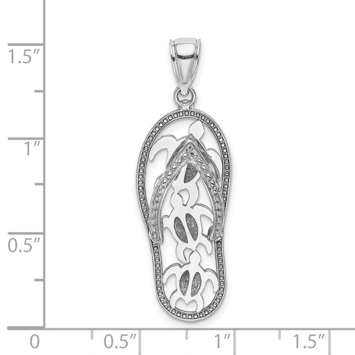 14k White Gold Flip Flop Pendant with Cutout Sea Turtles, Ocean and Beach Theme Charm