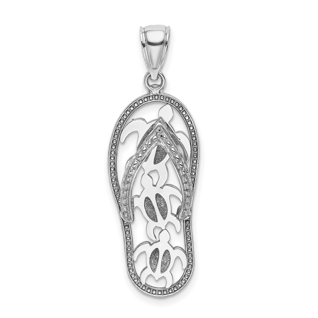 14k White Gold Flip Flop Pendant with Cutout Sea Turtles, Ocean and Beach Theme Charm