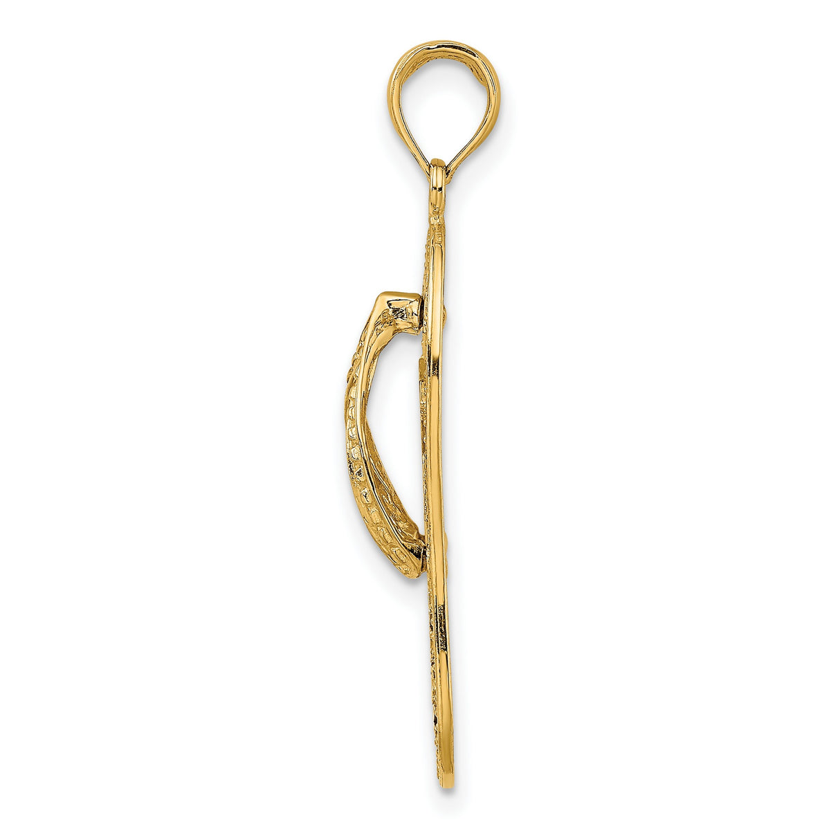 14k Yellow Gold Pendant, Flip Flop with Palm Trees and Ocean Waves, Tropical Beach Charm