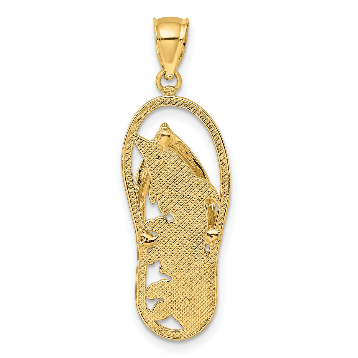 14k Yellow Gold Flip-Flop Dolphin Pendant with Floral Design, Beach and Ocean Theme