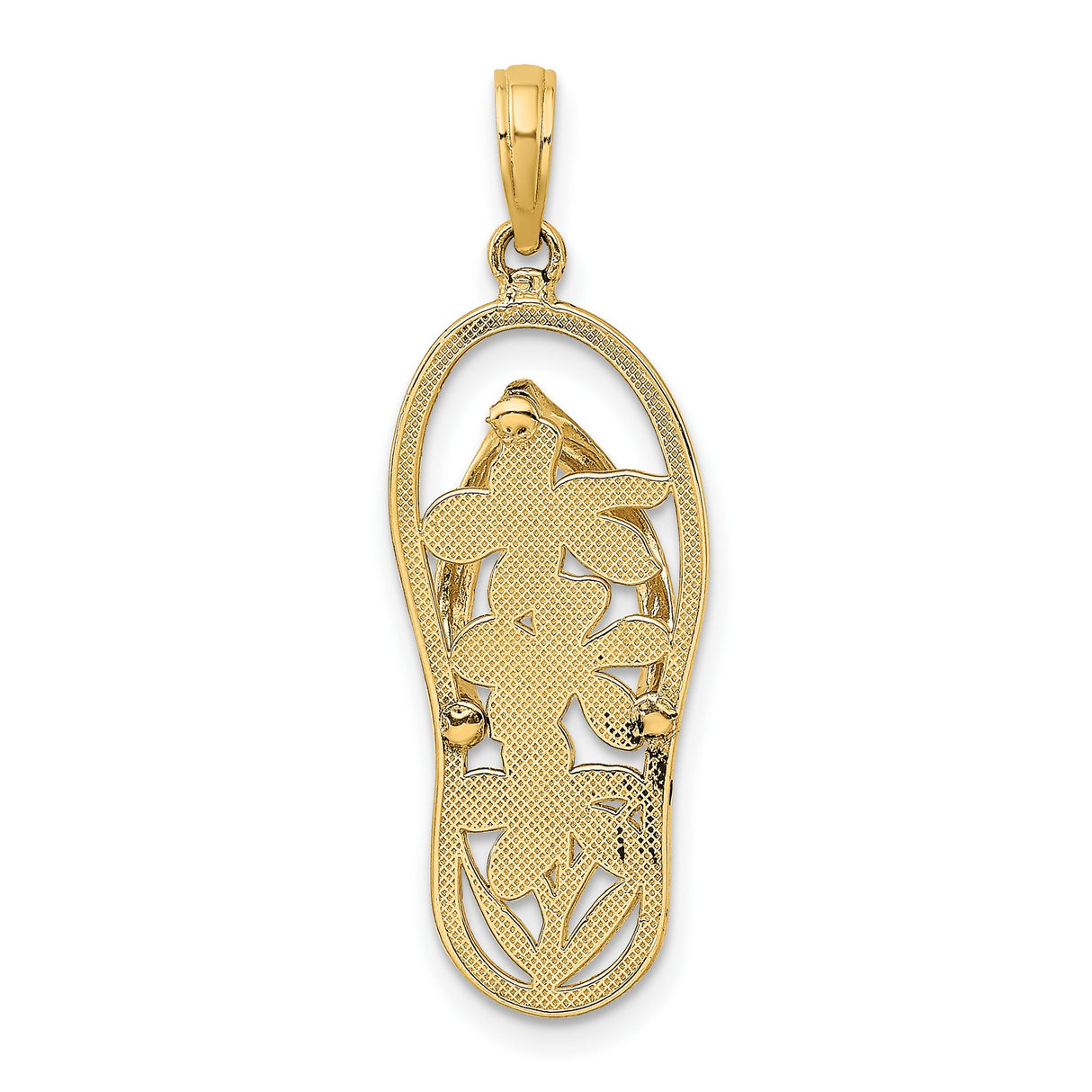 14k Yellow Gold Sandal Pendant with Plumeria Flower, Tropical Flip-Flop Charm for Women