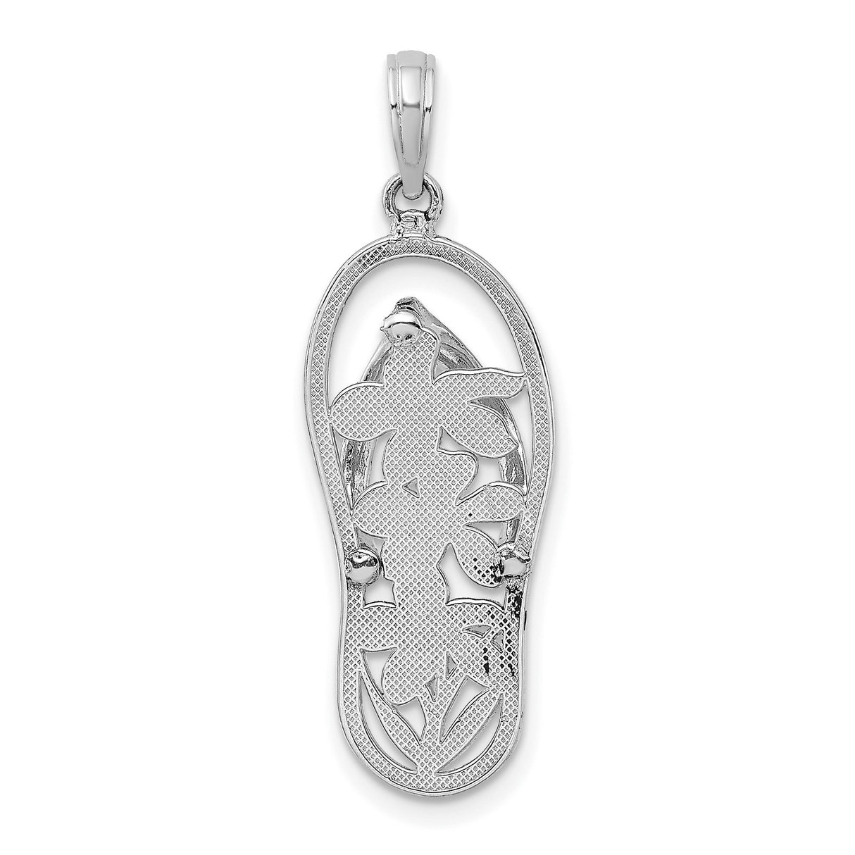14k White Gold Flip-Flop Pendant with Plumeria Flower, Tropical Beach Theme