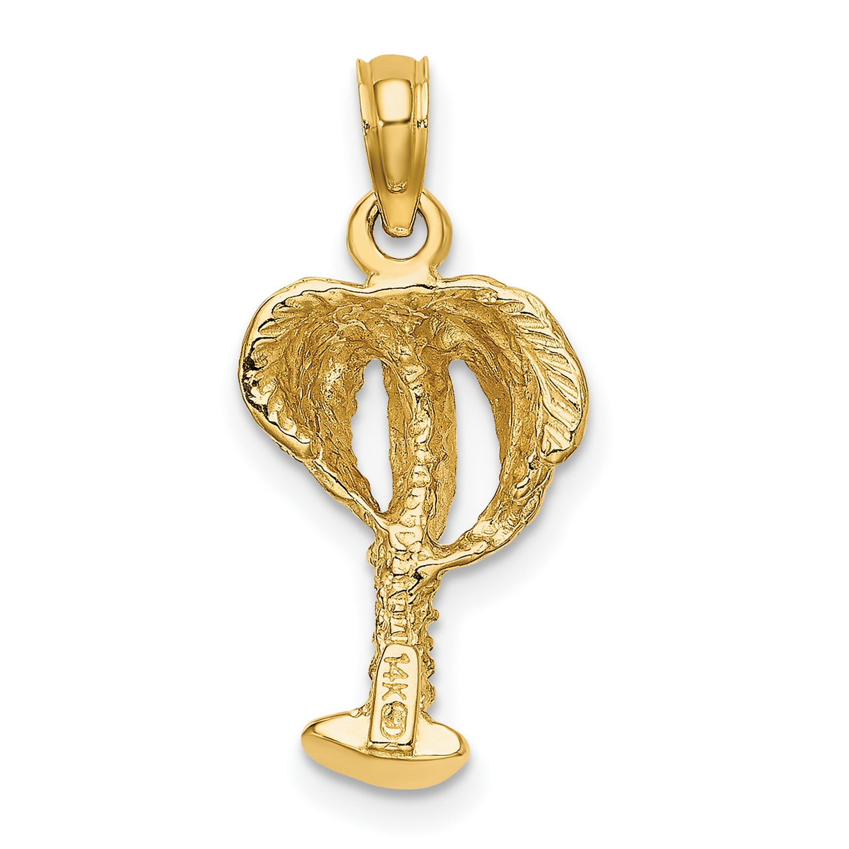 14k Yellow Gold Palm Tree Pendant with Textured Leaves and Trunk, Tropical Beach Charm