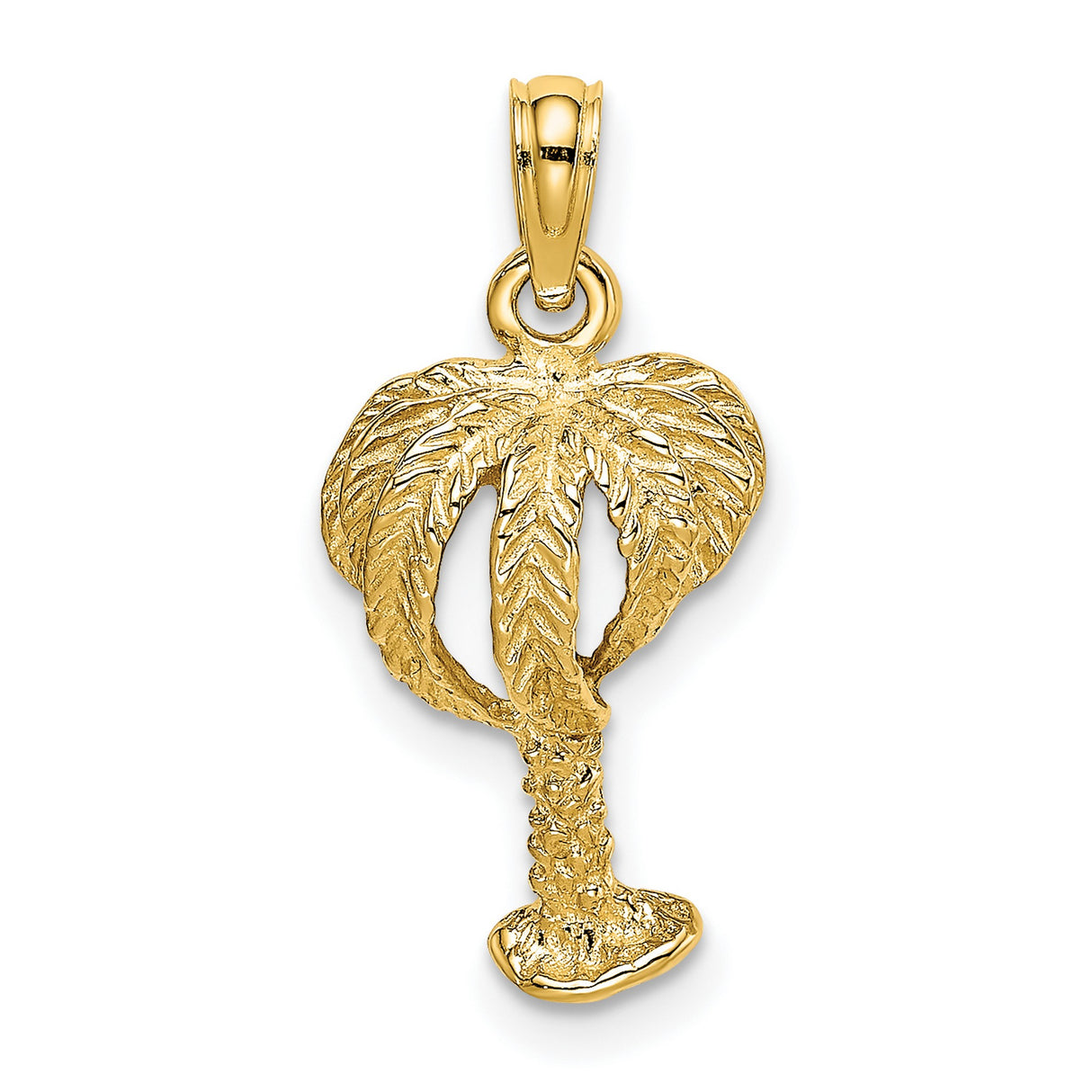 14k Yellow Gold Palm Tree Pendant with Textured Leaves and Trunk, Tropical Beach Charm