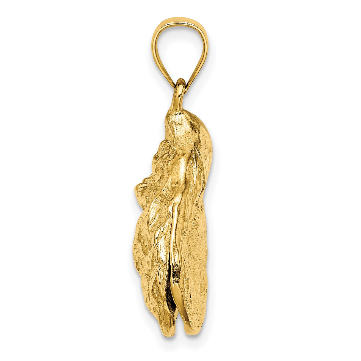 14k Yellow Gold Oyster Shell Pendant, Textured Coastal Design, Nautical Sea Life Jewelry for Women