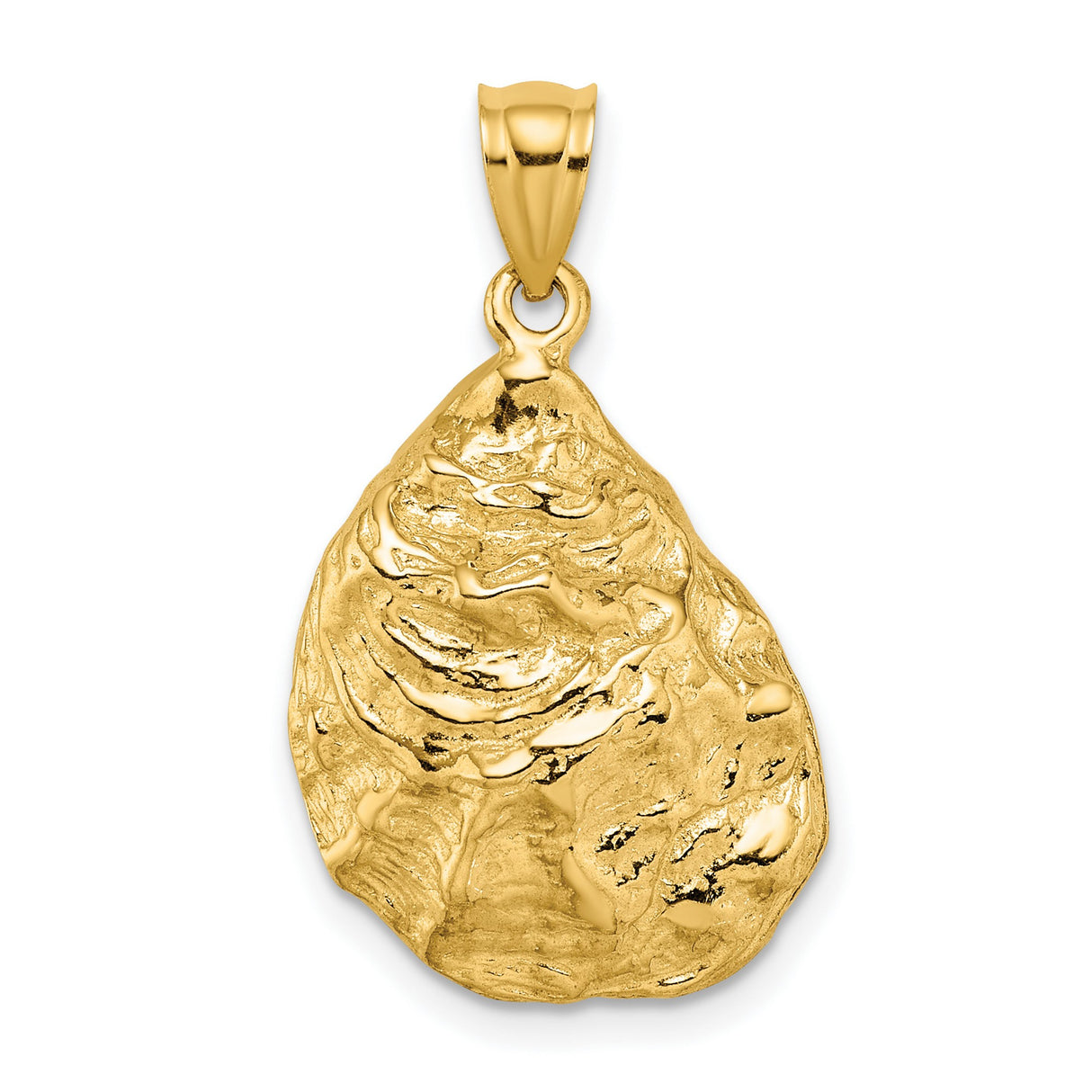 14k Yellow Gold Oyster Shell Pendant, Textured Coastal Design, Nautical Sea Life Jewelry for Women