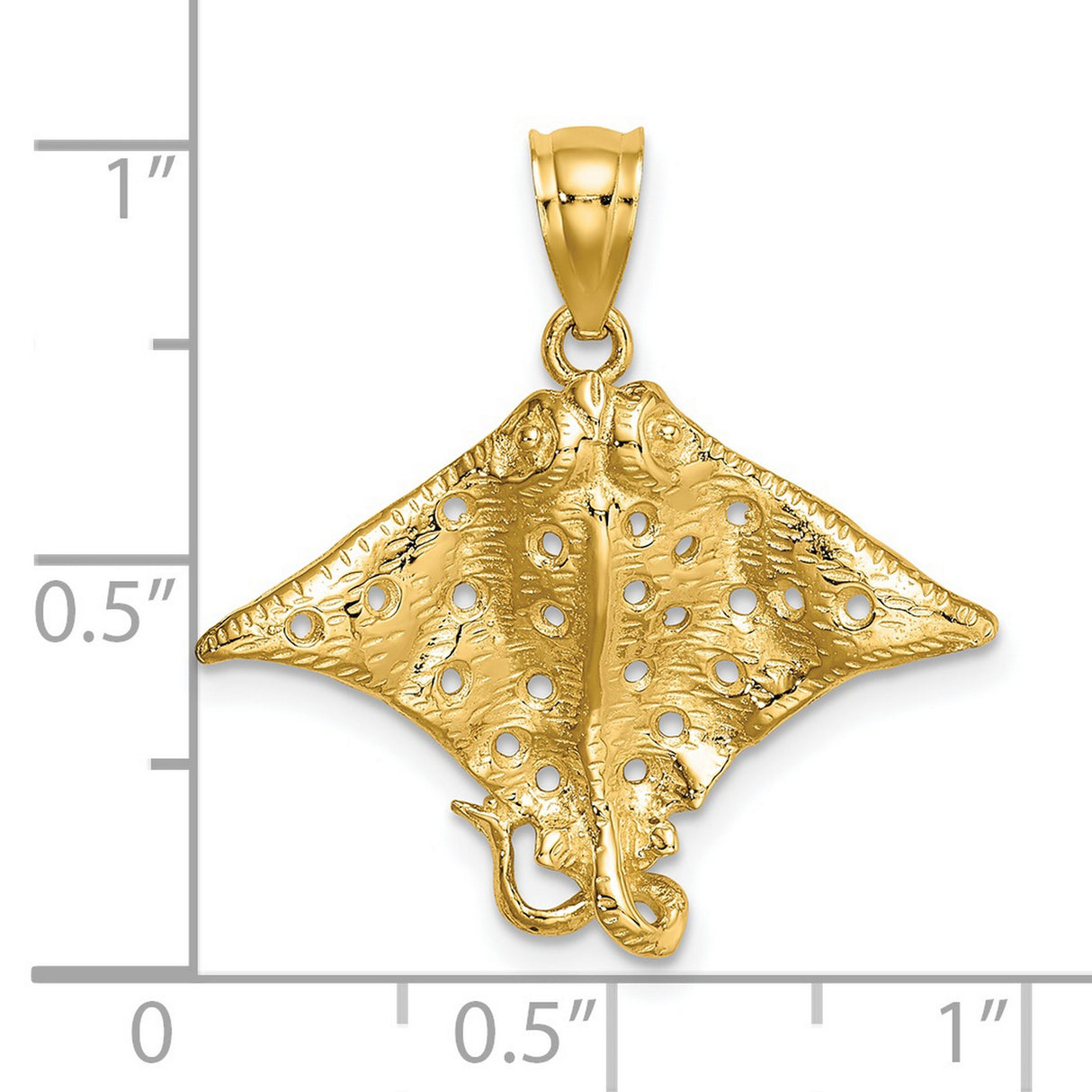 14k Yellow Gold Stingray Pendant with Cutout Accents and Textured Finish
