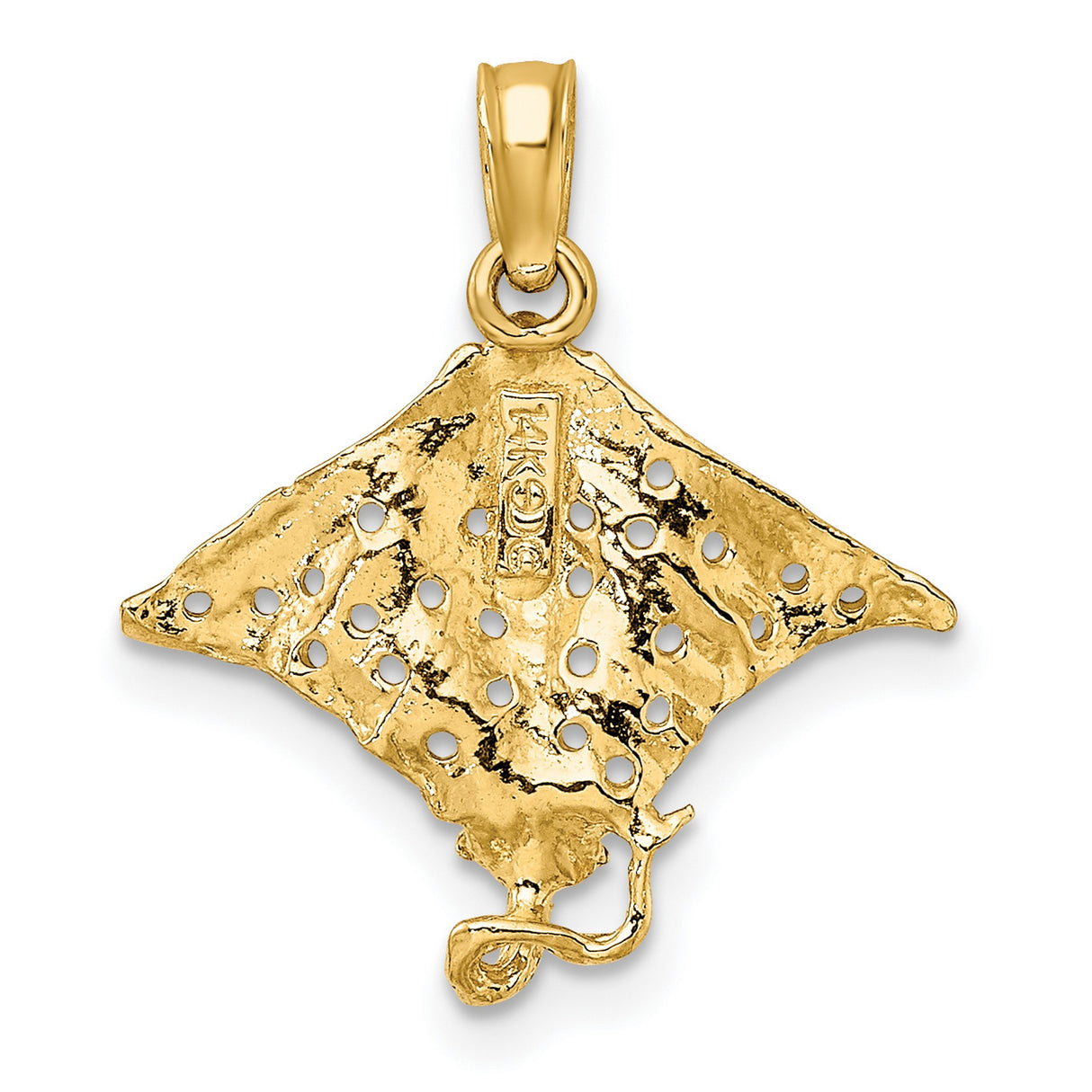 14k Yellow Gold Stingray Pendant, Openwork Marine Animal Charm, Nautical Ocean-Inspired Jewelry