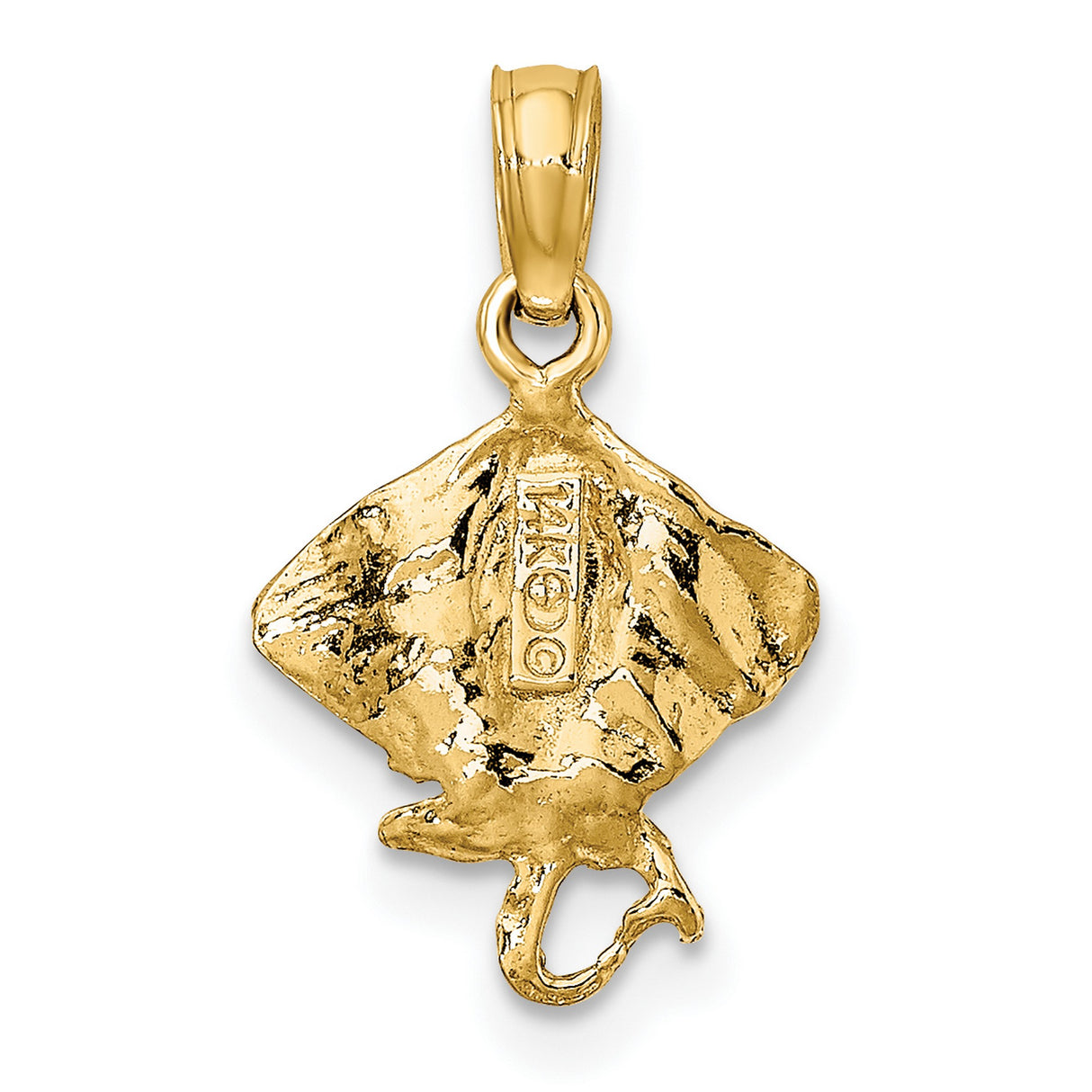 14k Yellow Gold Manta Ray Pendant, Textured Ocean Animal Charm, Nautical Marine Life Jewelry