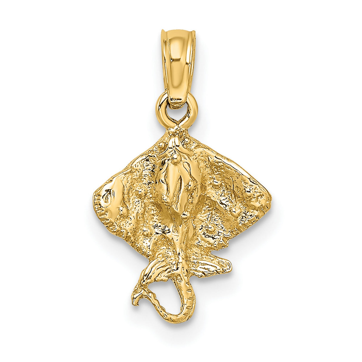 14k Yellow Gold Manta Ray Pendant, Textured Ocean Animal Charm, Nautical Marine Life Jewelry