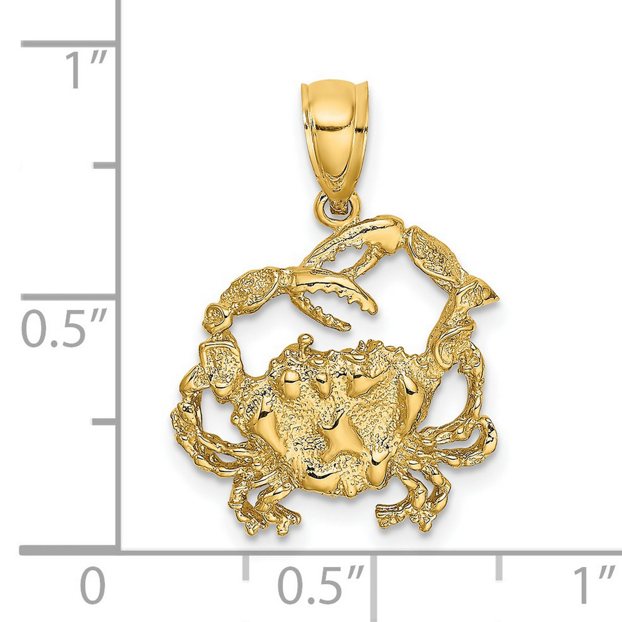 14k Yellow Gold Crab Pendant, Textured Cancer Zodiac Charm, Ocean Theme for Women or Unisex