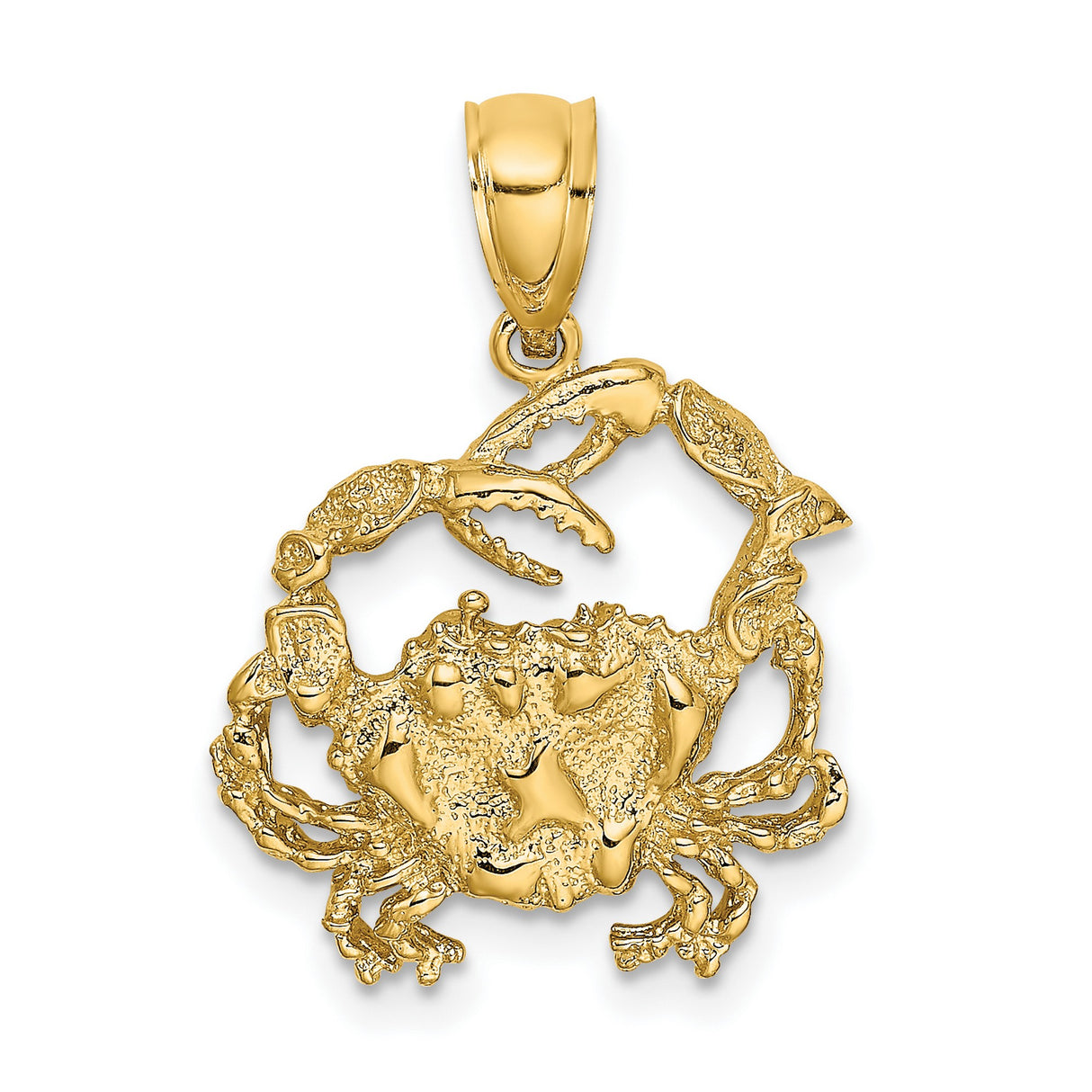 14k Yellow Gold Crab Pendant, Textured Cancer Zodiac Charm, Ocean Theme for Women or Unisex