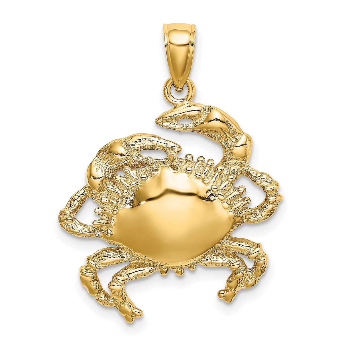 14k Yellow Gold Crab Pendant with Detailed Claws, Cancer Zodiac Astrology Charm