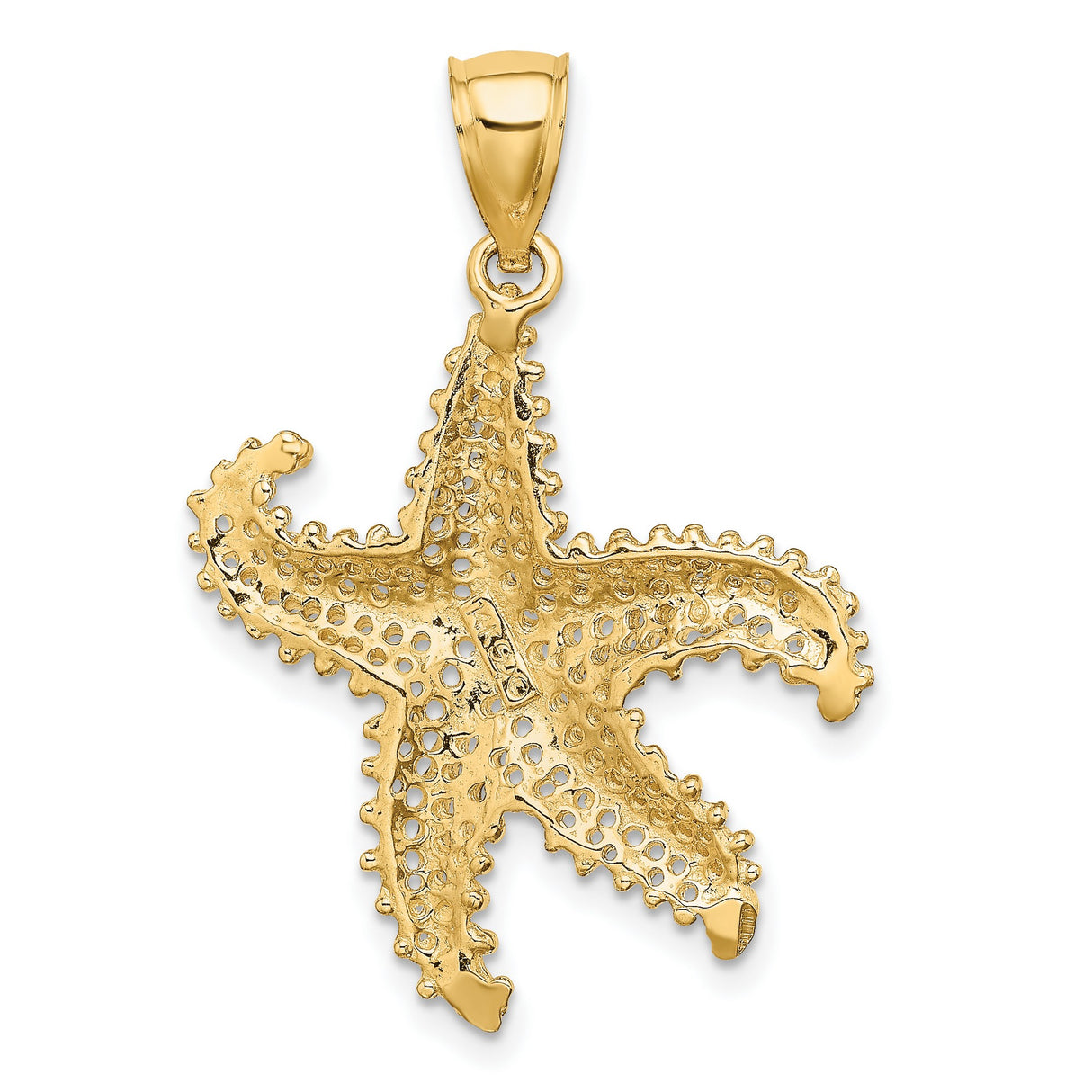 14k Yellow Gold Starfish Pendant, Textured Nautical Marine Life Charm