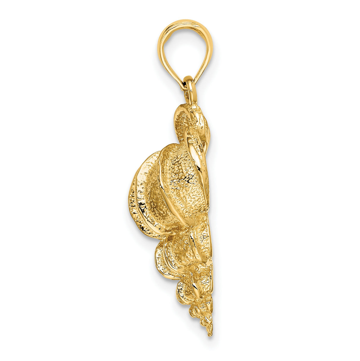 14k Yellow Gold Spiral Seashell Pendant, Textured Coastal Nautical Charm for Women