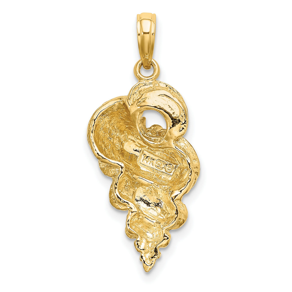 14k Yellow Gold Spiral Seashell Pendant, Textured Coastal Nautical Charm for Women
