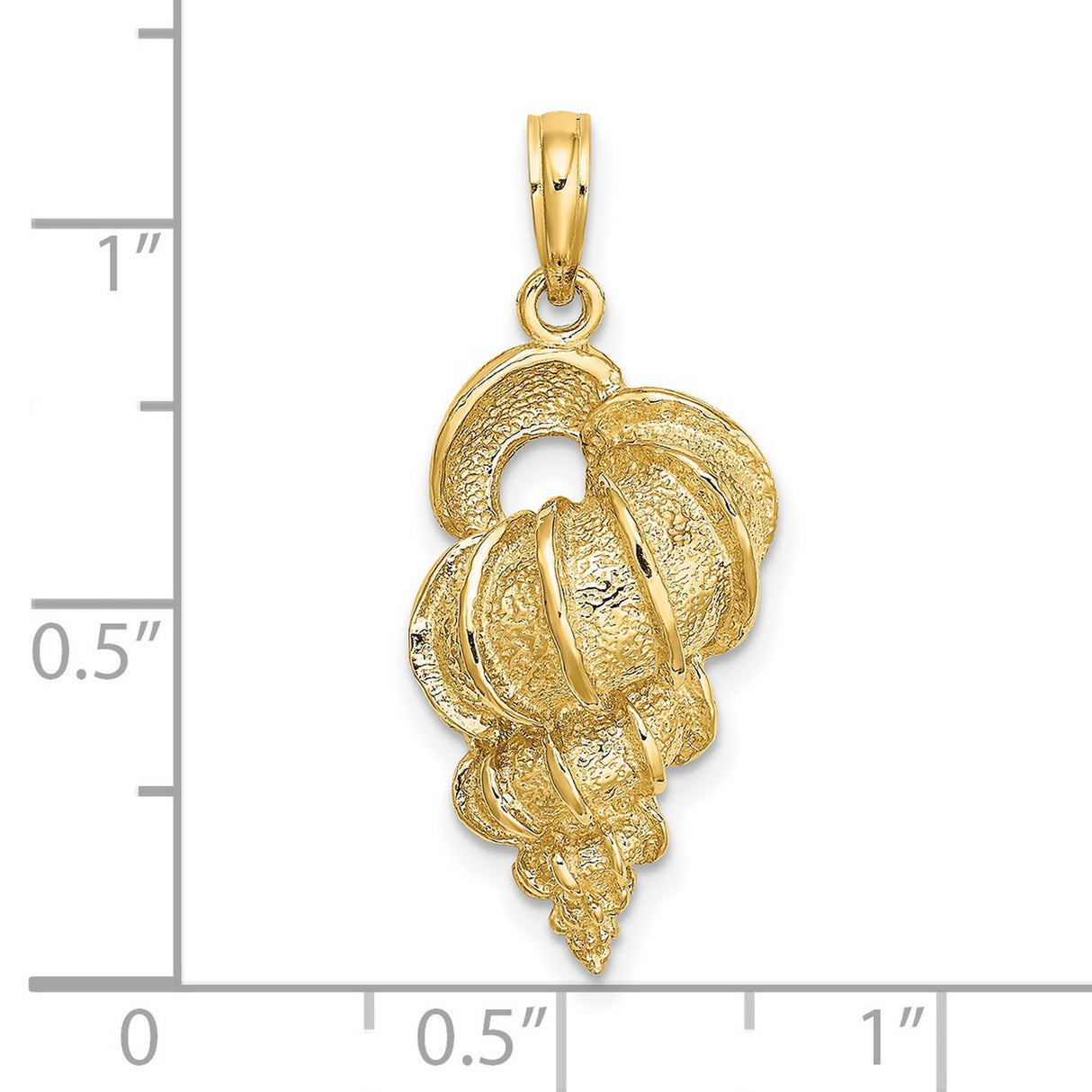 14k Yellow Gold Spiral Seashell Pendant, Textured Coastal Nautical Charm for Women