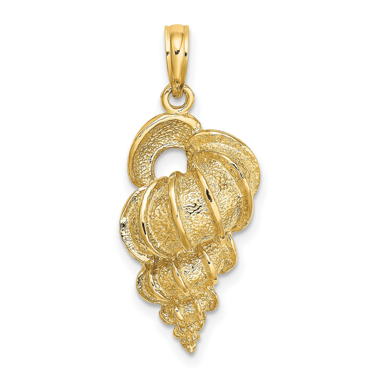 14k Yellow Gold Spiral Seashell Pendant, Textured Coastal Nautical Charm for Women