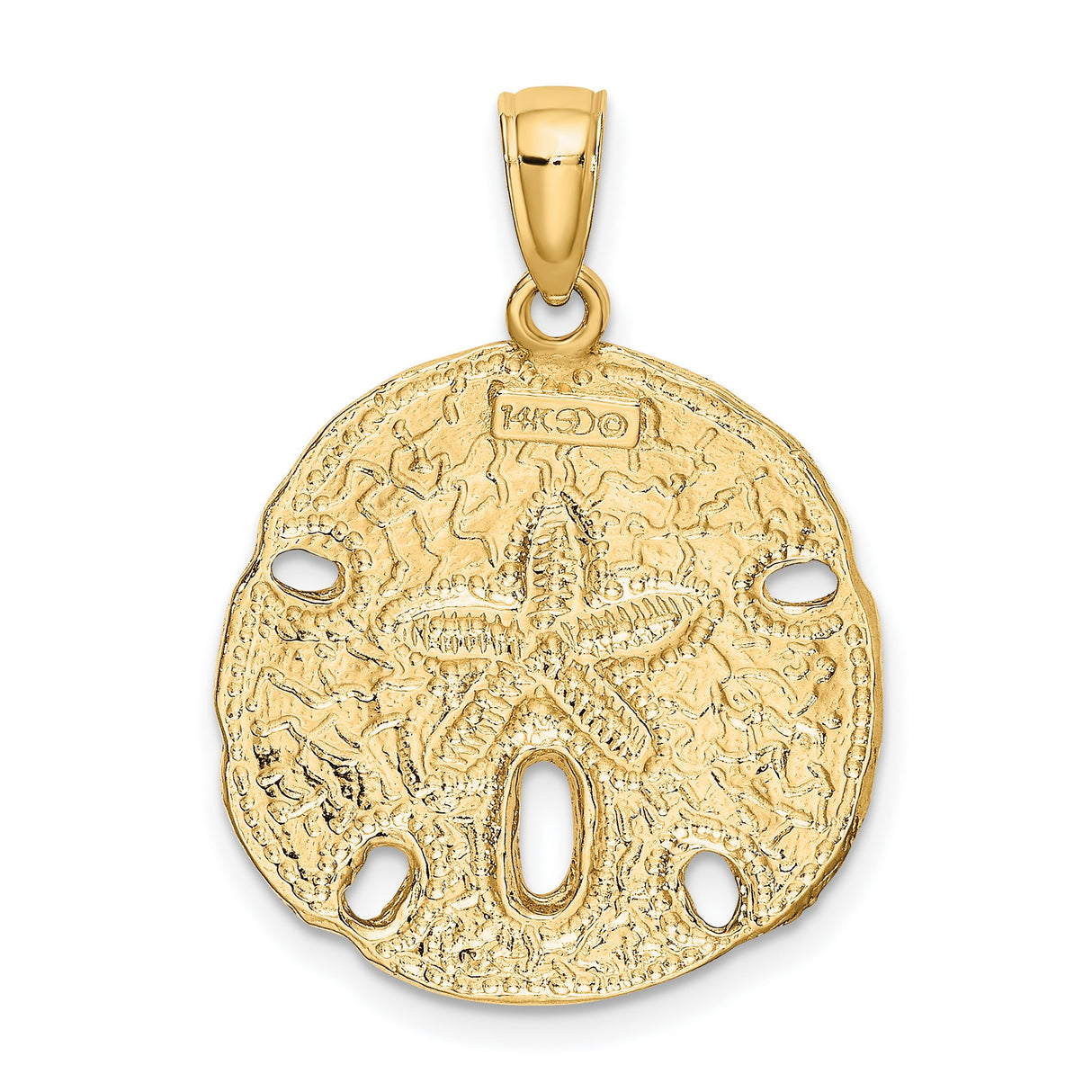 14k Yellow Gold Sand Dollar Pendant, Textured Ocean Design, Coastal Nautical Theme for Women