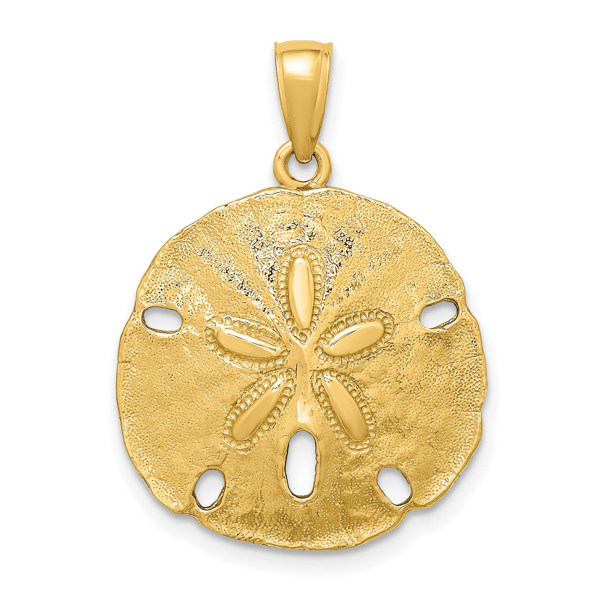 14k Yellow Gold Sand Dollar Pendant, Textured Ocean Design, Coastal Nautical Theme for Women