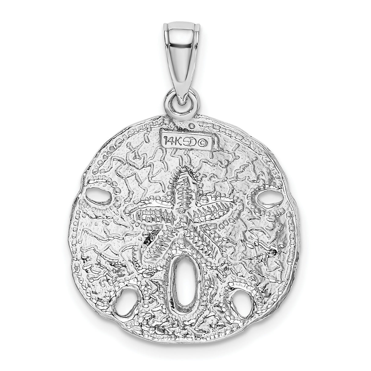 14k White Gold Sand Dollar Pendant, Ocean-Inspired Cutout Charm for Women