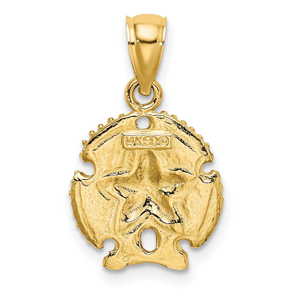 14k Yellow Gold Sand Dollar Pendant with Starfish Design, Coastal Ocean Life Charm