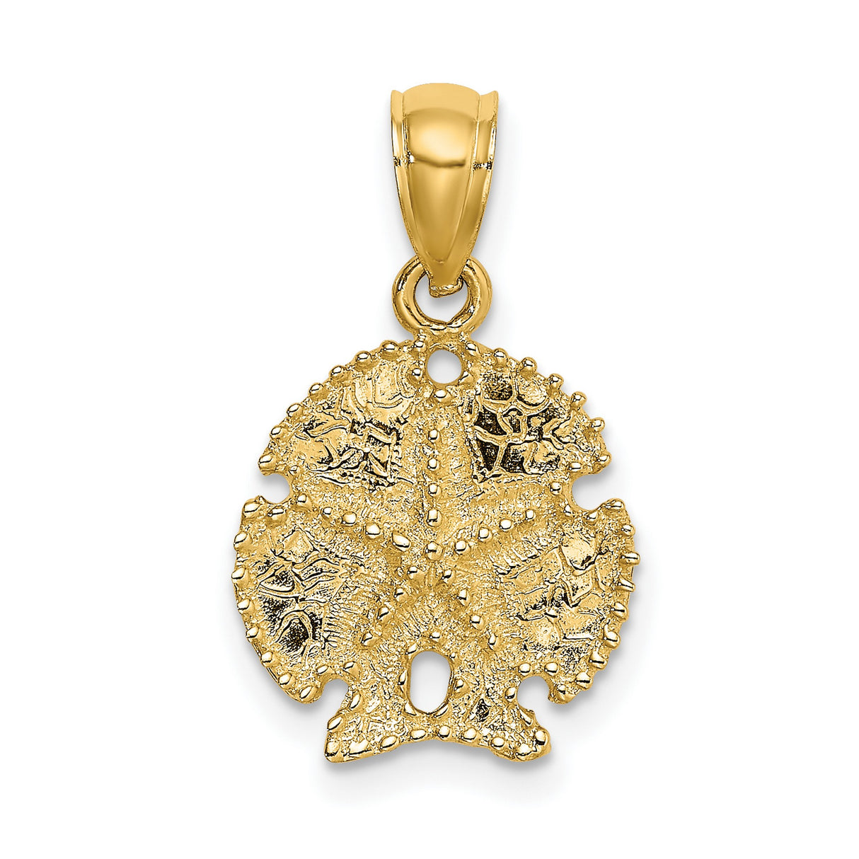 14k Yellow Gold Sand Dollar Pendant with Starfish Design, Coastal Ocean Life Charm