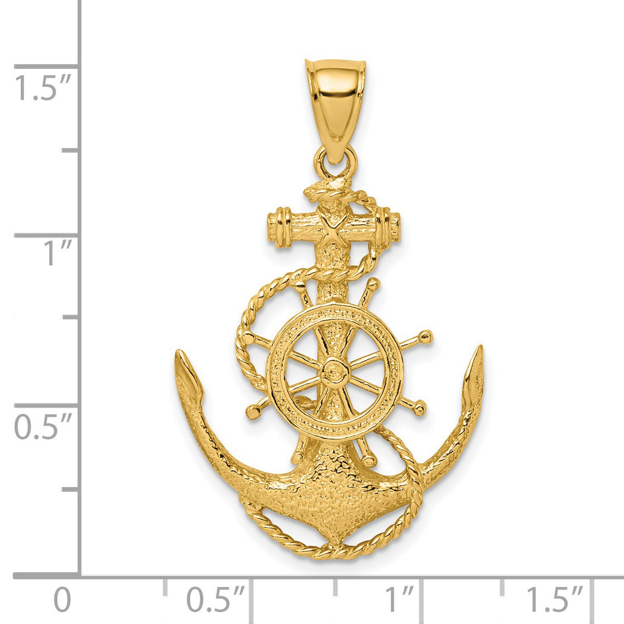 14k Yellow Gold Nautical Pendant with Anchor, Ship Wheel, and Rope Design
