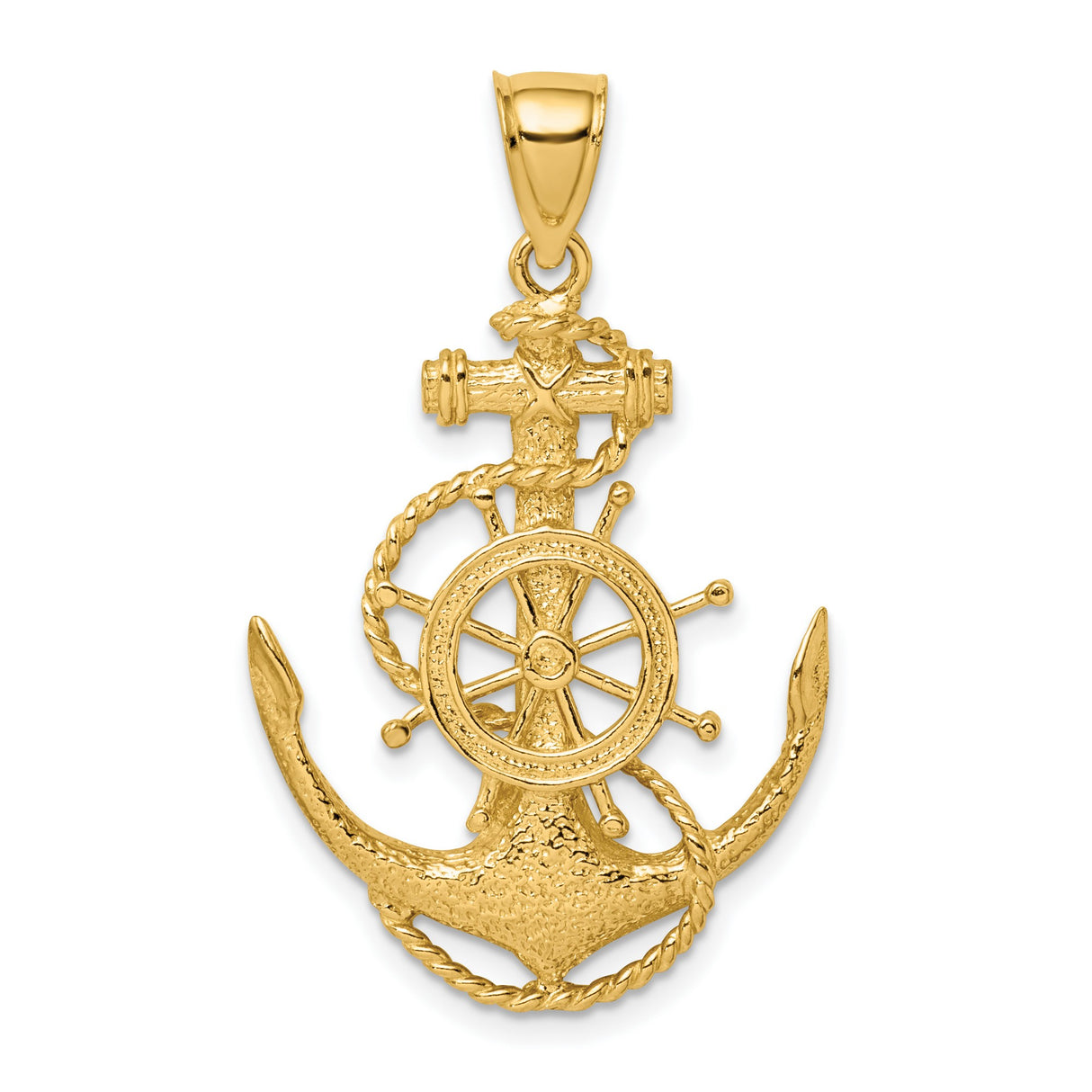 14k Yellow Gold Nautical Pendant with Anchor, Ship Wheel, and Rope Design