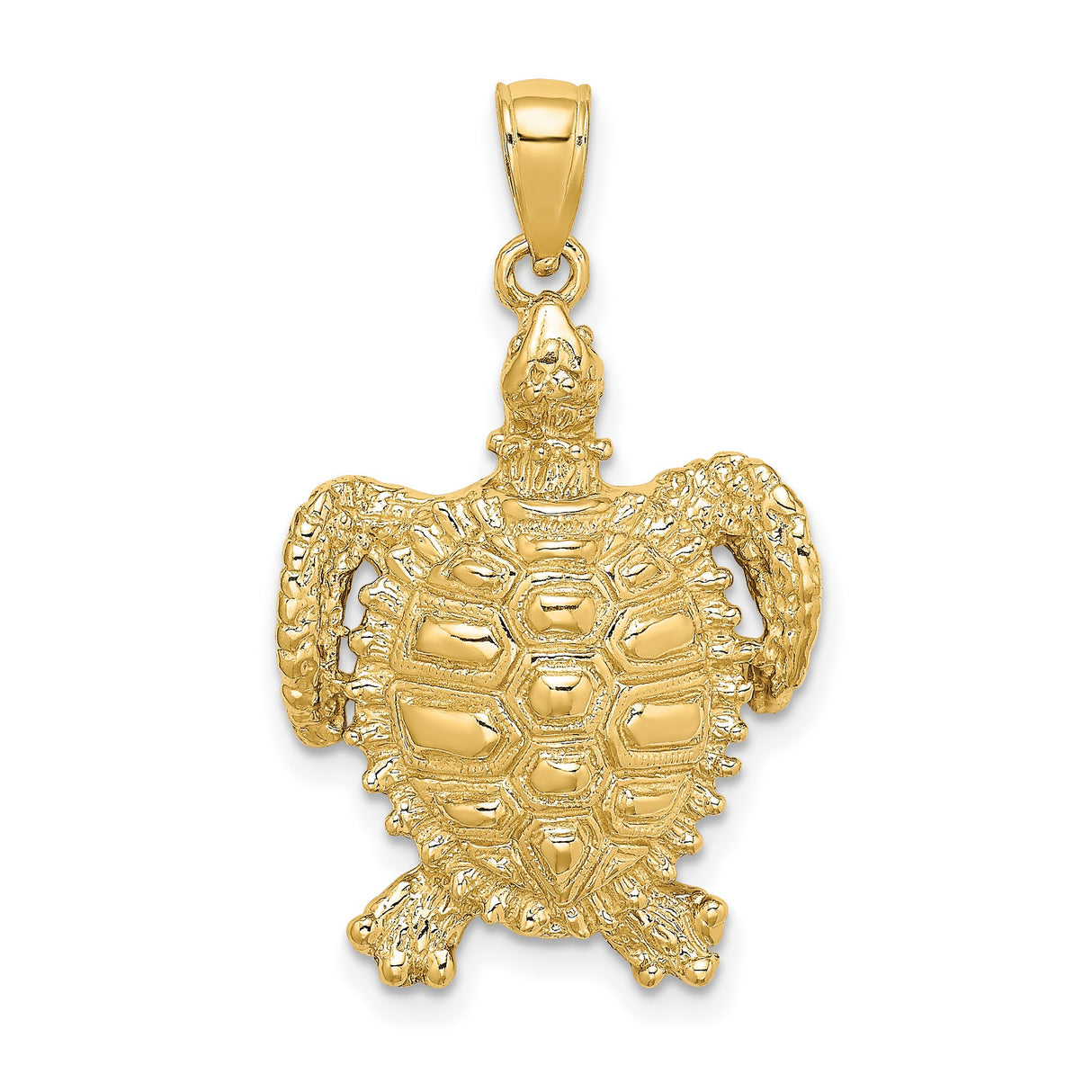 14k Yellow Gold Turtle Pendant, Detailed Sea Turtle Symbol, Nature-Inspired Ocean Jewelry