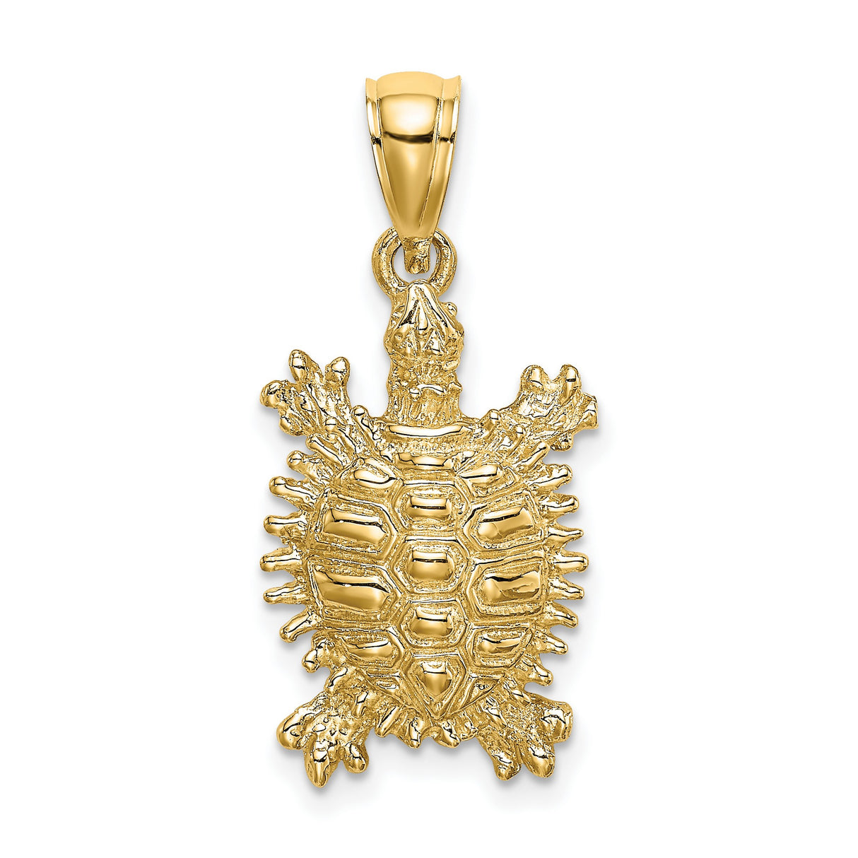 14k Yellow Gold Turtle Pendant with Textured Shell, Nautical Animal Charm for Men or Women