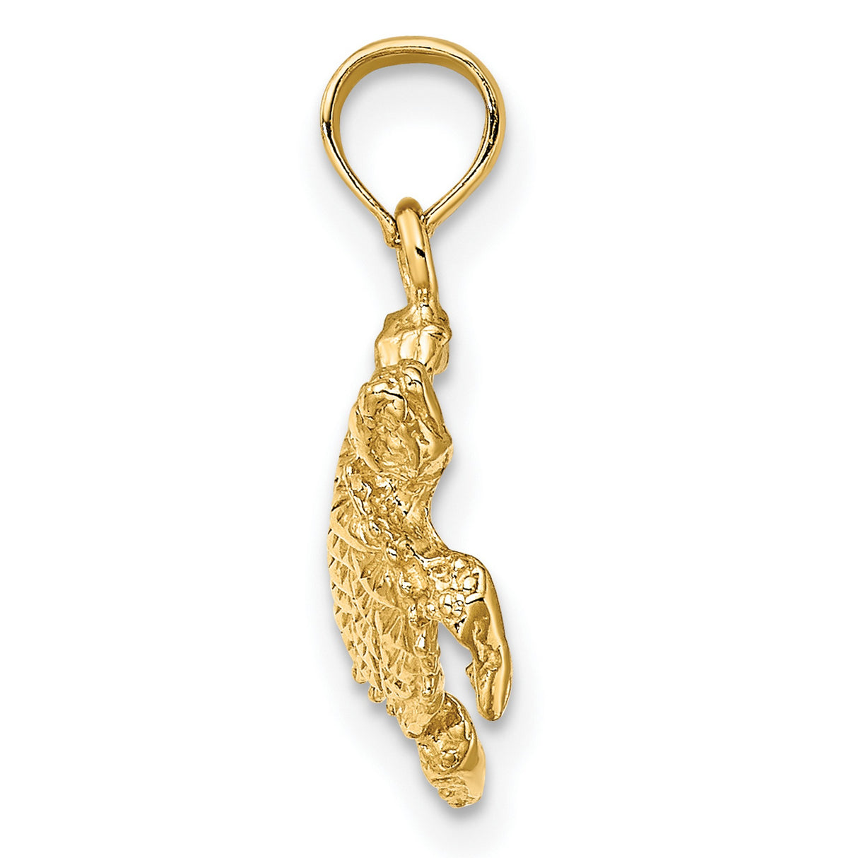 14k Yellow Gold Turtle Pendant with Detailed Texture, Sea Turtle Ocean Animal Charm
