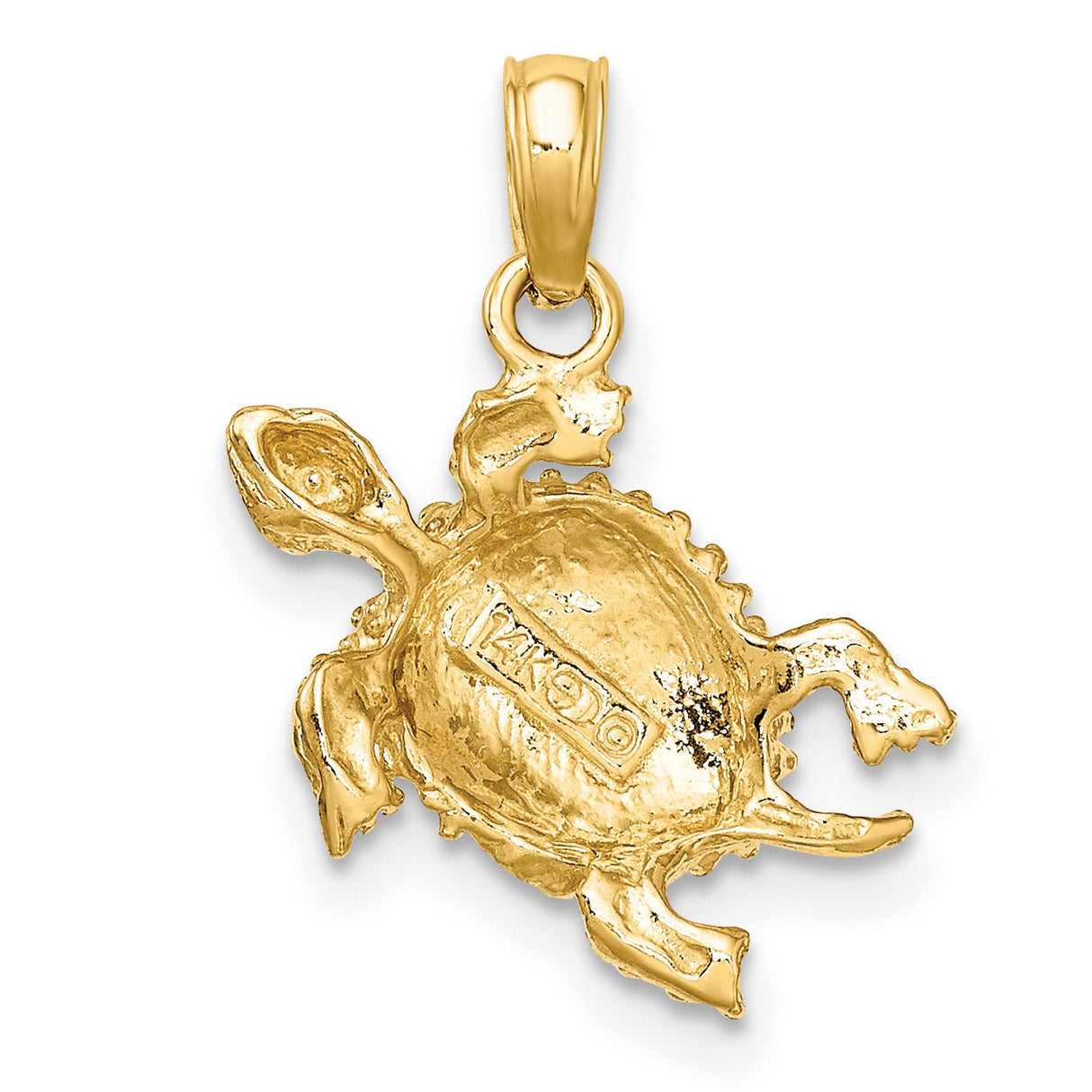 14k Yellow Gold Turtle Pendant with Detailed Texture, Sea Turtle Ocean Animal Charm