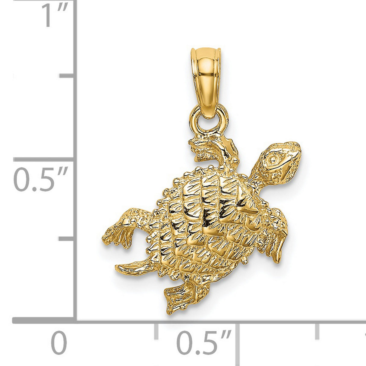 14k Yellow Gold Turtle Pendant with Detailed Texture, Sea Turtle Ocean Animal Charm