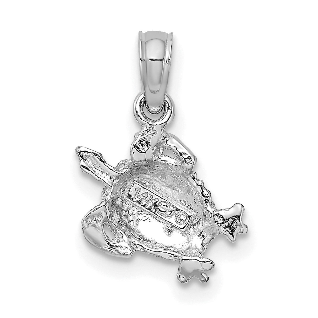 14k White Gold Sea Turtle Pendant with Textured Design, Ocean-Inspired Nature Charm