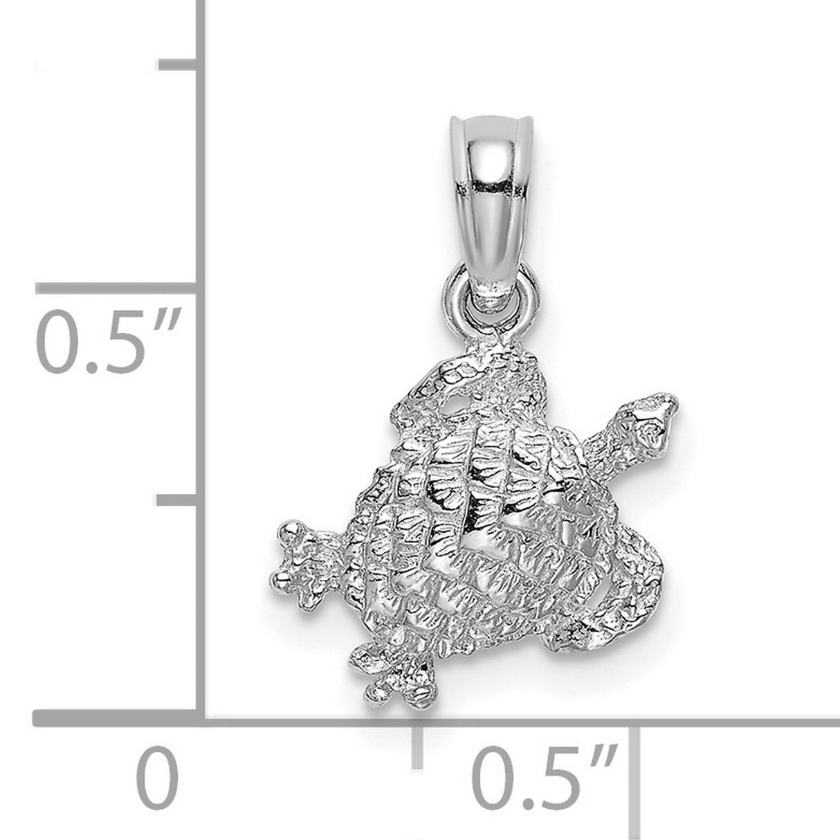 14k White Gold Sea Turtle Pendant with Textured Design, Ocean-Inspired Nature Charm