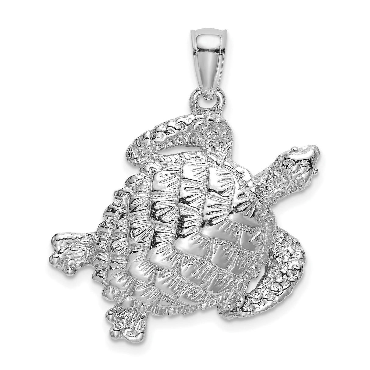 14k White Gold Sea Turtle Pendant, Detailed Ocean Animal Charm for Nature Lovers