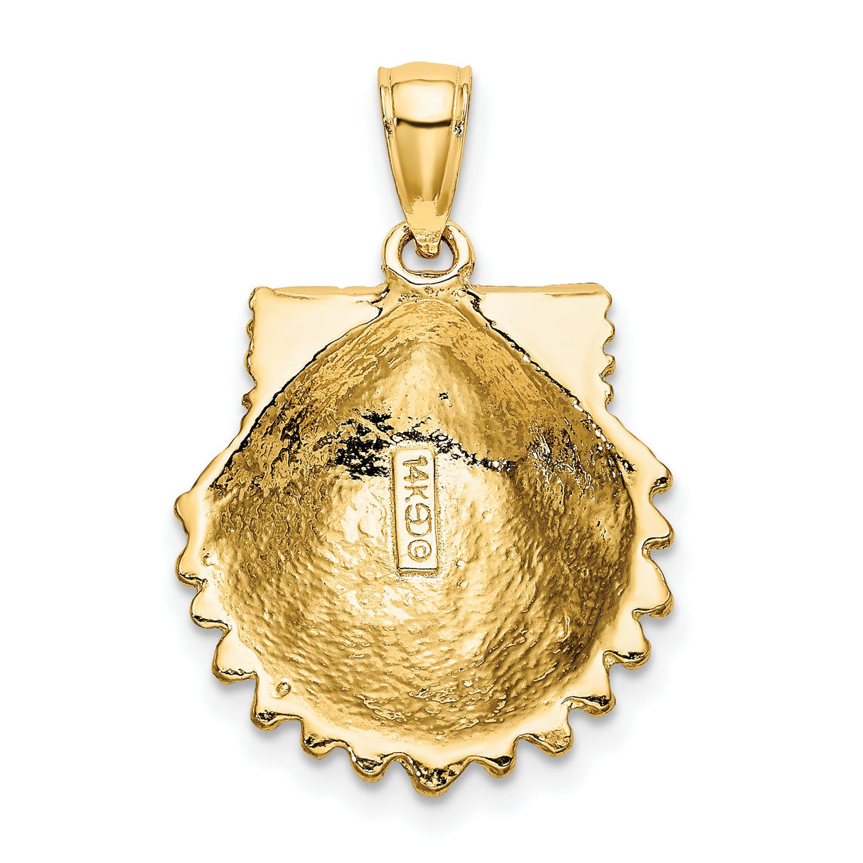 14k Yellow Gold Pendant, Scallop Shell with Textured Design, Camino de Santiago Symbol