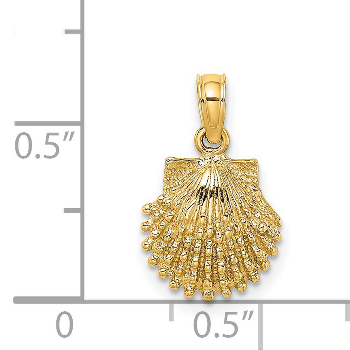 14k Yellow Gold Scallop Shell Pendant with Detailed Camino de Santiago Design